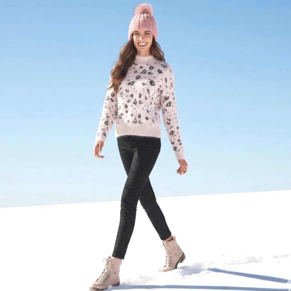 Candie's Eyelash Mock Neck Pullover Crewneck Leopard Print Sweater Cozy Chic XL